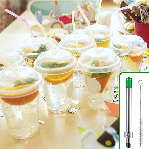 Lasnten 1 Pack Straw Puncher for Plastic Lids Lemonade Cups, Stainless Steel Straw Hole Puncher Punching Tools for Cafe Drinks Deli Container Fresh Squeezed Lemonade Stand Supplies(6.3 Inch,Green)