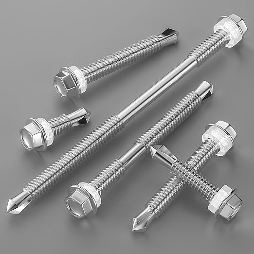 (50Pcs)#14×7" Hex Washer Head Self Drilling Screws, 410 Stainless Steel Metal SheetScrews，TEK Screws, Self Drilling Screws, Self Tapping Screws,Extensions Extra Long Screws