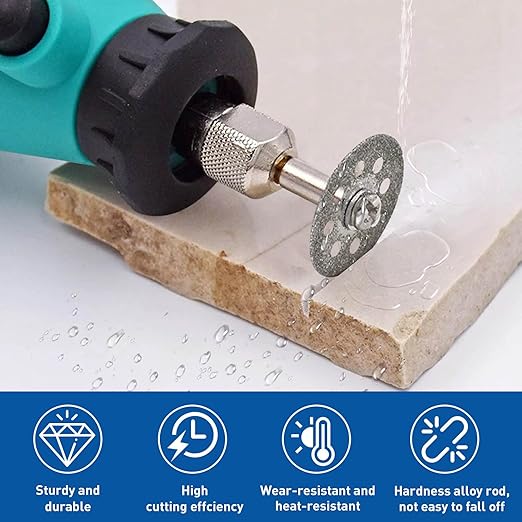 20mm 20Pcs Diamond Cutting Wheel 545 for Dremel Rotary Tool with 402 Mandrel (3mm) 4pcs and Screwdriver for Cutting Stone, Glass, Ceramic, Tile, Marble, Plastic (20mm)