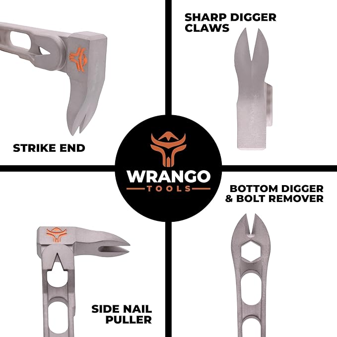 Wrango Tools 9.5" Titanium Nail Puller Cats Paw Pry Bar - 45% Lighter Than Steel - Side Nail Puller - 13mm Bolt Remover - Tools for Home Improvement, Construction & Demolition