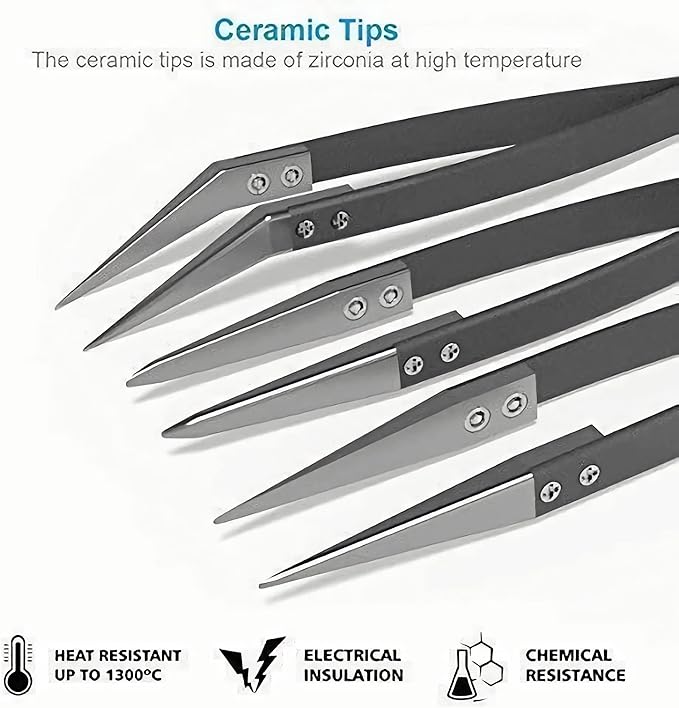 Black Ceramic Tweezers Set - Antistatic,Anticorrosion,Antimagnetic,Highly Heat Resistant up to 3000F(3Pack)