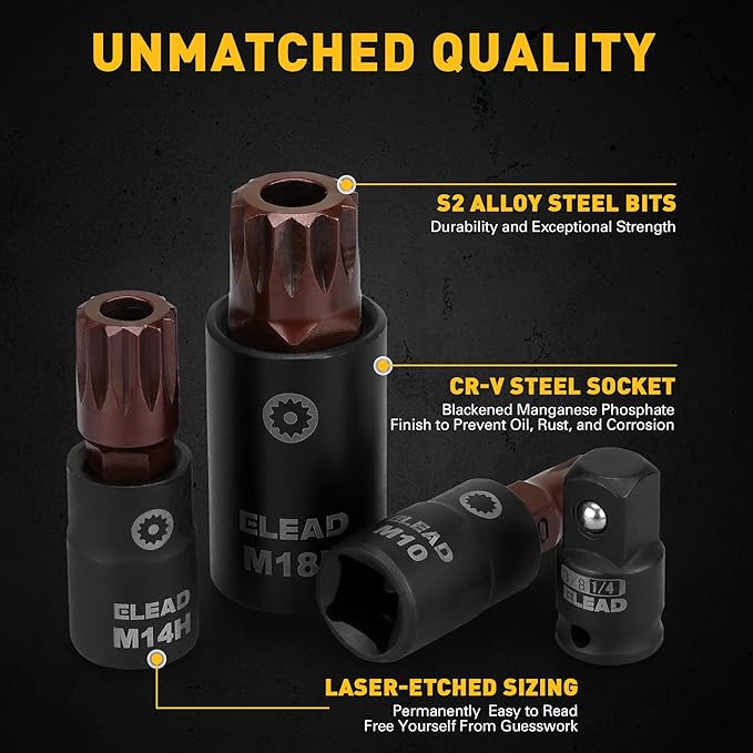 13-Piece XZN Triple Square Spline Bit Impact Socket Set - Premium S2 Steel European Style M4 - M18 with Socket Adapters, 1/4?? 3/8??and 1/2??Drive | Professional Mechanic Garage Tools