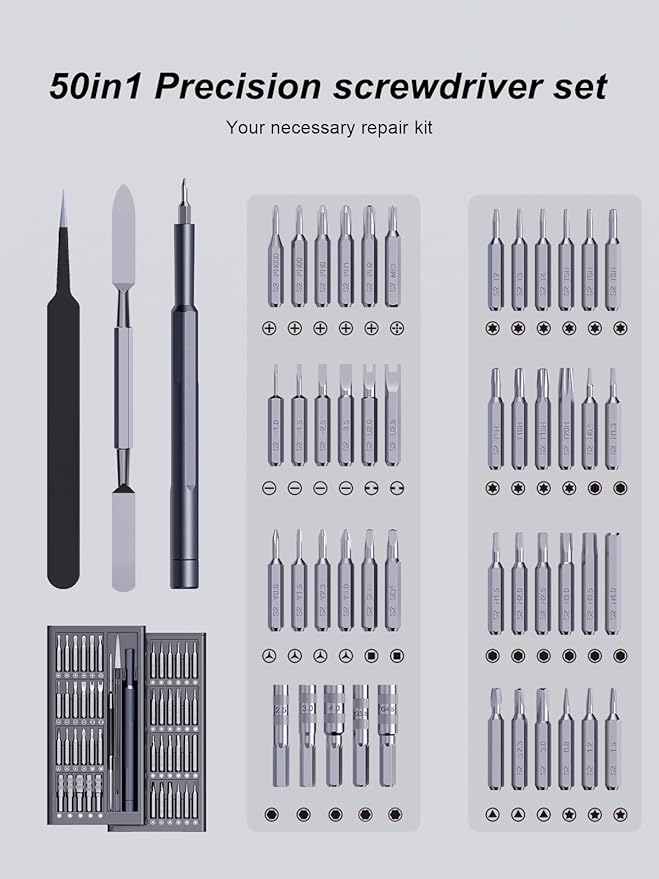 50-in-1 Small Screwdriver Set, [Super Durable & Strong Magnetic] Tiny Torx Screwdriver Fits All Ring Doorbell, Precision Magnetic Mini Repair Tool Kit for Watch, Laptop, Eyeglass, Screw Driver