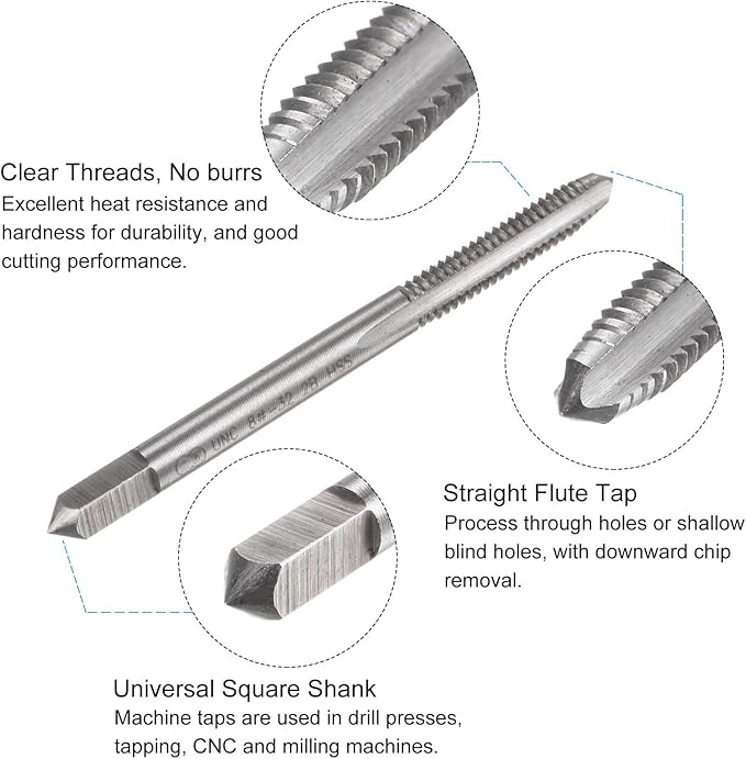 uxcell Tap and Drill Bit Set, 8-32 UNC Thread Tap & 9/64" Black Oxide Twist Drill Bit, Straight Flute Tap Tapping Threading Repair Tool Kit