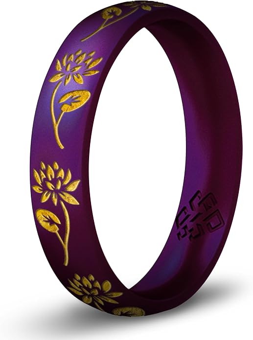 Knot Theory Birth Flower Silicone Ring for Women - 4mm Comfort Fit Wedding Band Engagement Ring