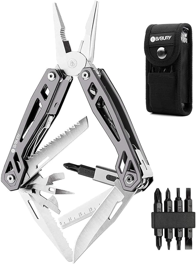 Christmas Gifts for Men Him Dad, BIBURY Multitool with Pocket Knife, 21-in-1 Stainless Steel Pliers with Screwdriver, Safety Locking Multi tools with EDC Knife for Survival, Camping, Fishing, Repair