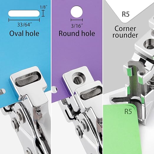 3 in 1 Badge Slot Hole Punch for ID Card: IMLIKE Handheld Card Puncher Suitable for PVC Material, Business Cards and Cardstock(1/8"횞33/64" Slot Hole, 3/16" Round Hole and R5 Corner Rounder in one)