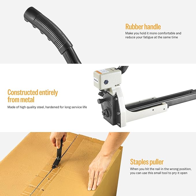 meite Box Stapler HB3518 Manual Carton Closer with 16 Gauge 3/4" Leg Carton Closing Staples(1,600pcs) for Corrugated Case Packaging, Accepts 1-3/8" Crown 3/4" Leg Staples, No Air Needed