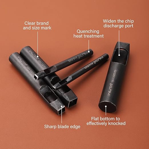 WUTA Square Leather Hole Punch,Steel Hollow Punch Tool Set for Belt,Watch Band,Leather Crafting（5 * 5mm ）