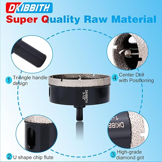 3-1/2" Diamond Hole-Saw Bits with Pilot Drill Bit 3-1/2 in Diamond Tipped Tile Hole Saws with Guiding Bit for Accurate Drilling, for Porcelain Tile Ceramic Pottery Granite Stone Glass Bottles 90mm