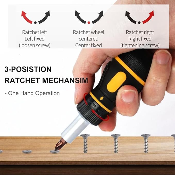 9 in 1 Stubby Ratcheting Screwdriver, Bestgle Mini Multi-Bit Magnetic Screwdriver Tool with Torx Security, Flat Head, Phillips and 1/4 Nut Driver