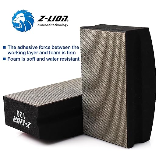 Z-lion Electroplated Diamond Polishing Hand Pads Grit 120 Arc Shape Back for Glass Stone Granite Marble Concrete