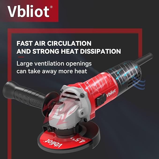 710W Electric Angle Grinder Tool 6A 4-1/2 Inch with 360 Rotational Guard 11000RPM Power Tool for Cutting and Grinding Metal Stone Wood Polishing, Red