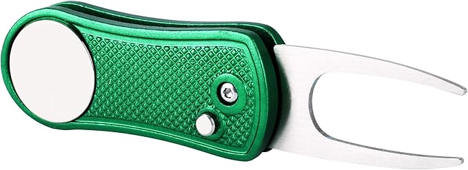 Mile High Life Golf Divot Repair Tool, All Metal Foldable Divot Tool with Pop-up Button & Magnetic Ball Marker