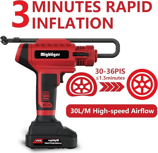 Tire Inflator 20V Cordless Mini Air Compressor DC 12V Portable Handheld Car Drill Air Pump 150PSI with Rechargeable Battery, Auto Shut Off, LED, Digital Pressure Gauge for Cars Bikes (Red)