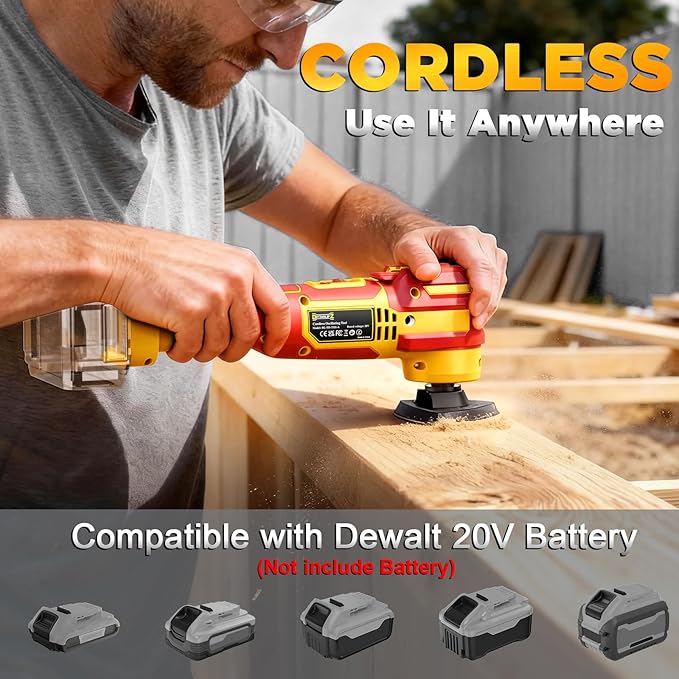 Cordless Oscillating Multi-Tool Compatible with DeWalt 20V Battery(Tool Only), 6-Speed, 21,000 OPM Brushless Motor, 4.5째 Swing Angle, Side Battery Layout, LED Light, for Sanding/Cutting/Scraping