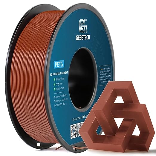 Geeetech PETG Filament 1.75mm, 1 KG (2.2lbs) Spool 3D Printer Filament, High-Toughness, 짹0.02mm Accuracy, Neatly Wound & Moistureproof, Non-Clogging Non-Stringing, Fits Most FDM Printers, Brown