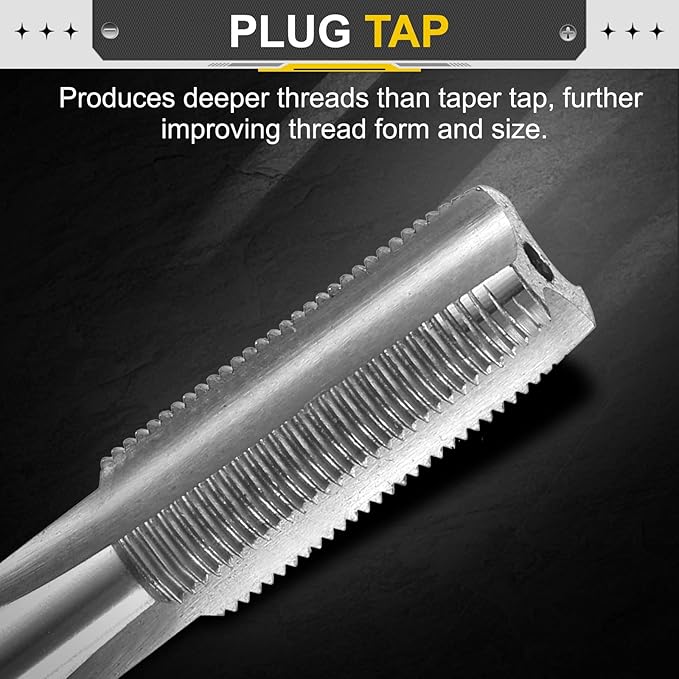uxcell Hand Plug Tap M10 x 0.75 H2 Metric Thread Plug Style Taps Straight Flute Screw Tapping Threading Tool High Speed Steel HSS6542