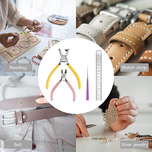 4PCS Band Leather Punching Pliers 2.0mm Belt Punch Tool for Belt with Ruler & Wire Cutters, Punching Tool Lace Punch Hand Wrist Strap Leather Punching Tool for DIY Craft Shoes Fabric