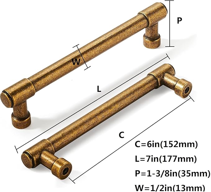 khtumeware 10 Pack 6 Inch(152mm) Vintage Antique Brass Cabinet Pulls Kitchen Cabinet Hardware for Cupboard Drawer Handles Dresser Pulls