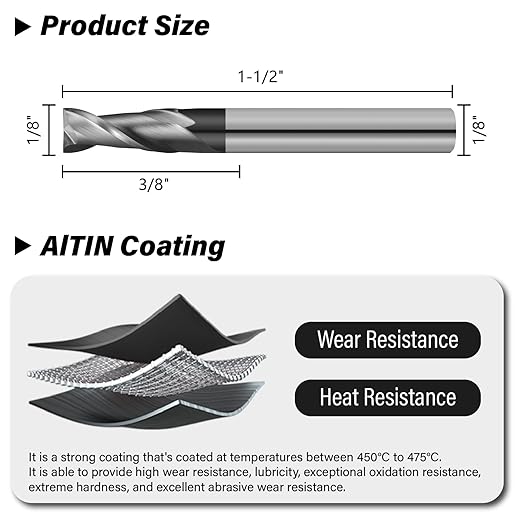 3PCS 1/8" Micrograin Carbide Square End Mill Set 2 Flute HRC 55 AlTiN Coating End Milling Bits for Milling Alloy Steels, Hardened Steel, CNC Router Bits