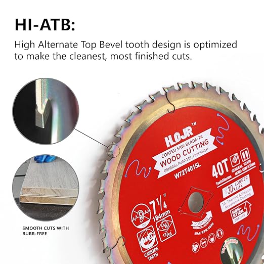 2-Pack 7-1/4" 40-Tooth 5/8" Arbor Circular Saw Blade, Framing/Universal Wood Cutting Saw Blade, Special Anti-Thermal Adhesion Coating on Cutting Edge-TA, 7-1/4" 40T 5/8"
