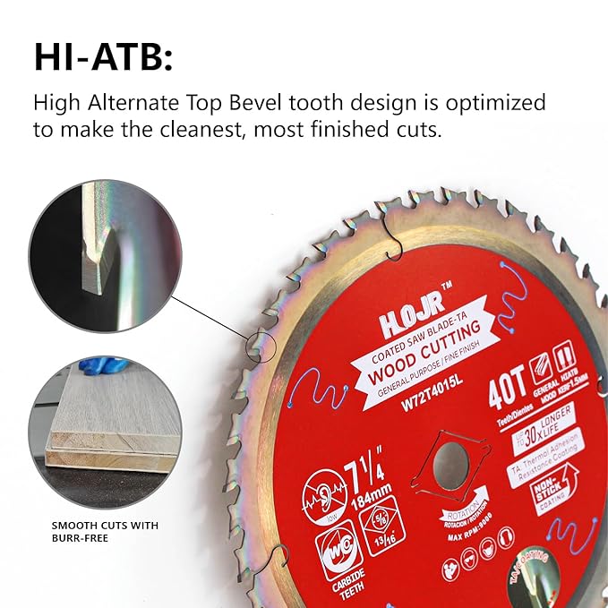 10-Pack 7-1/4" 40-Tooth 5/8" Arbor Circular Saw Blade, Framing/General Purpose Wood Cutting,Special Anti-Thermal Adhesion Coating on Cutting Edge-TA,High Finish, Long Life, 7-1/4" 40T 5/8"