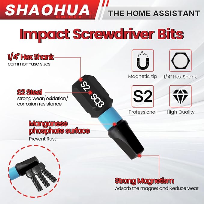 21PCS Screwdriver Bit Set, 25mm Triangle Screwdriver Set TA12-30, Square Drive Bits #1,2,3,4,5 with 1/4" Bit Holder, S2 Steel Hex Head Drill Bit Set, 1/4 Hex Impact Bit Set, Magnetic Bit Set