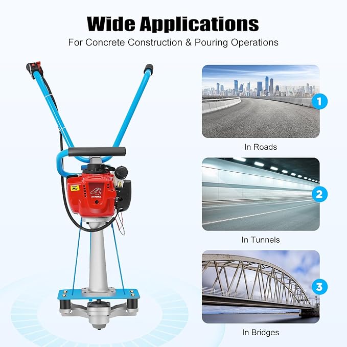 4-Stroke Gas Concrete Vibrating Machine, 900W 35.8CC Commercial Power Screed Vibrating Screed Power Unit Concrete Wet Screed Gasoline Cement Vibrator with 0.65L Fuel Tank for Pavement & Bridge Decks
