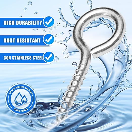10PCS 4 inches Screw Eyes M8 304 Stainless Steel Eye Screws, Heavy Duty Screw, Eye Hooks Screw Eye Bolts Eye Hooks Screw, Indoor & Outdoor Uses (10, M8-4inch)