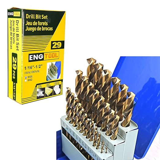 MaxTool Twist Drill Bit Set 29PCs 5% Cobalt HSS M35 Jobber Length Fully Ground for Hardened Steel Metal Cast Iron etc 1/16??to 1/2?? JBS35G10R029