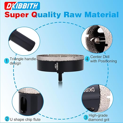 DKIBBITH 4-3/4" Diamond Hole-Saw Bits with Pilot Drill Bit - 4-3/4" Diamond Tipped Tile Hole Saws with Guiding Bit for Porcelain Tile Ceramic Pottery Granite Stone Glass Bottles 120mm.