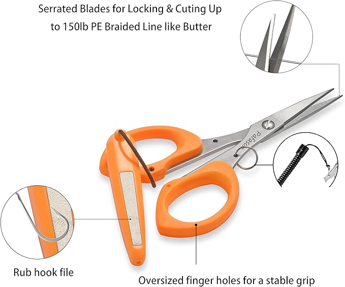 PAFASON 4.5?섃셎tainless Steel Serrated Edge Braided Line Fishing Scissor with Safety Case,Lanyard,High Precision Tips, Ergonomic Handle