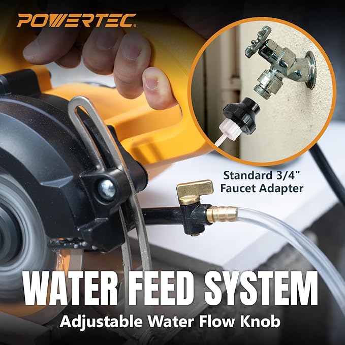 POWERTEC 4.5" Handheld Tile Saw ??12Amp/1400W Motor, Wet/Dry Cutting with Adjustable Water Feed System, GFCI Plug, Bevel & Depth Adjustment, Compatible with 4"-4.5" Diamond Blades (HTS1045)