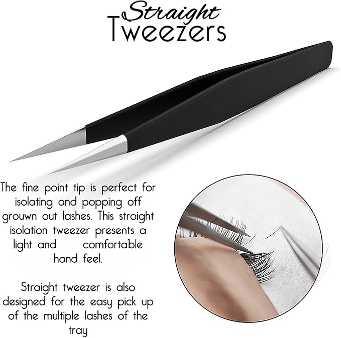 SIVOTE Lash Tweezers for Eyelash Extensions, Hand Calibrated Straight & Curved Tip, Pack of 2, Black