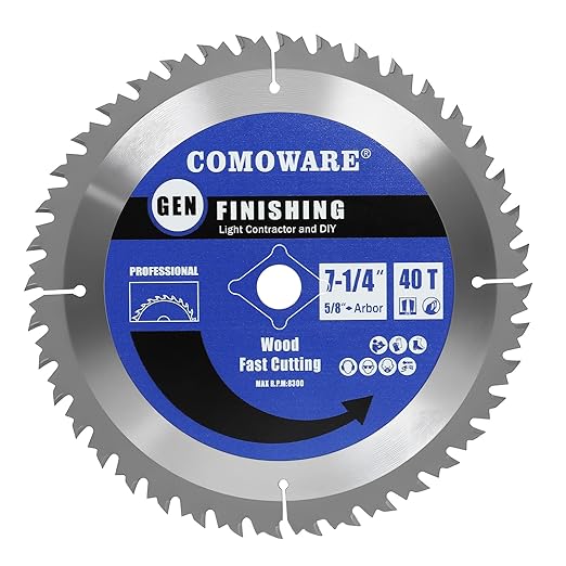COMOWARE 7 1/4“ Circular Saw Blade, 40T ATB Circular Saw Blade, 5/8" Arbor, TCT Carbide-Tipped, Anti-Vibration, Teflon Anti-Stick, Miter Saws Blades for Wood, Laminate, Plywood & Hardwoods