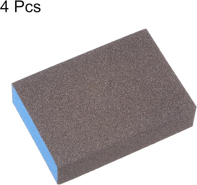 HARFINGTON 4pcs Sanding Sponge Blocks #120 (400 Grits) Wet/Dry Hand Sanding Sponges, 100x70x25mm Foam Sanding Block Pad for Polishing Kitchen Metal Wood Drywall Furniture, Brown&Blue
