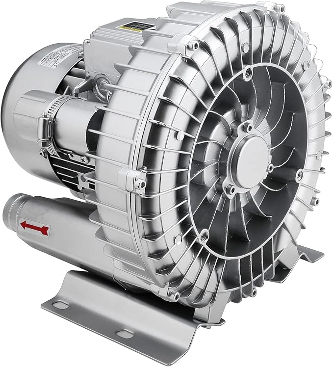 1HP Regenerative Blower, 85CFM 110V 60Hz Single Phase, High-Pressure Vortex Ring Blower, Industrial Vacuum Pump for Air Blowing Or Suction for Sewage Aeration Aquarium Fish Pond, Silver