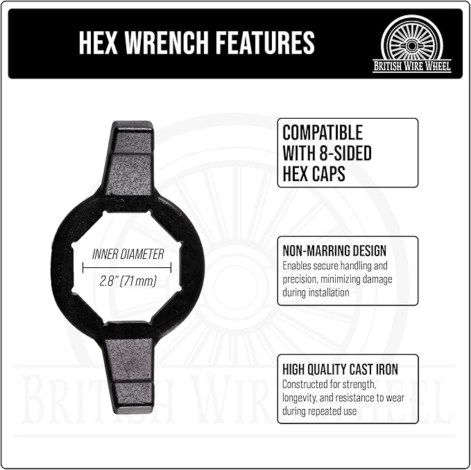 4lb Lead Hammer with 8-sided Hex Wrench Set - Dead Blow Lead Hammer + Hex Wrench are Essential Tools for Lowriders and Cars with Hex Knock-Off Spinner Cap Fitted Wire Wheels