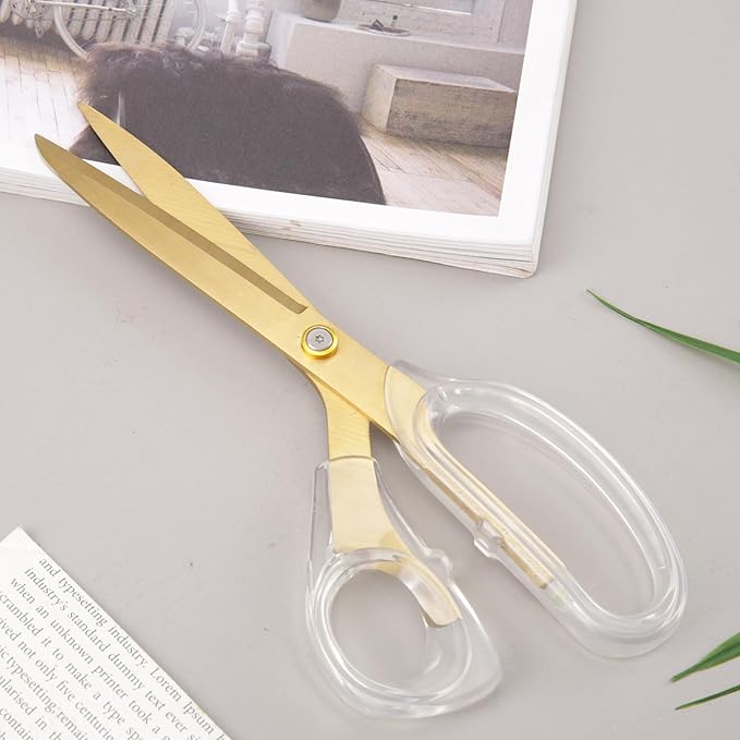 Acrylic Gold Scissors, 9??Ultra-Sharp Titanium Coated Blades and Sharp All-Purpose Scissors, Sewing, Office, Comfortable Handle Design, Versatile Usage