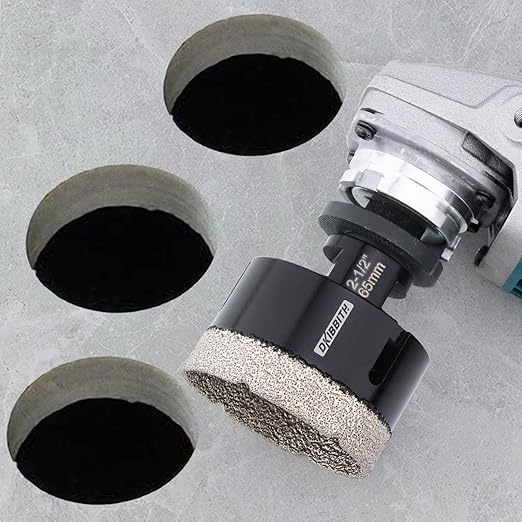 2-1/2'' Dry Diamond Hole Saw, 65mm Hole Saw Brazed Core BitGranite Tile Quartzite Marble Porcelain Ceramic Stones5/8-11 ThreadAngle Grinders and 3/8'' Hex ShankElectric Drills Black