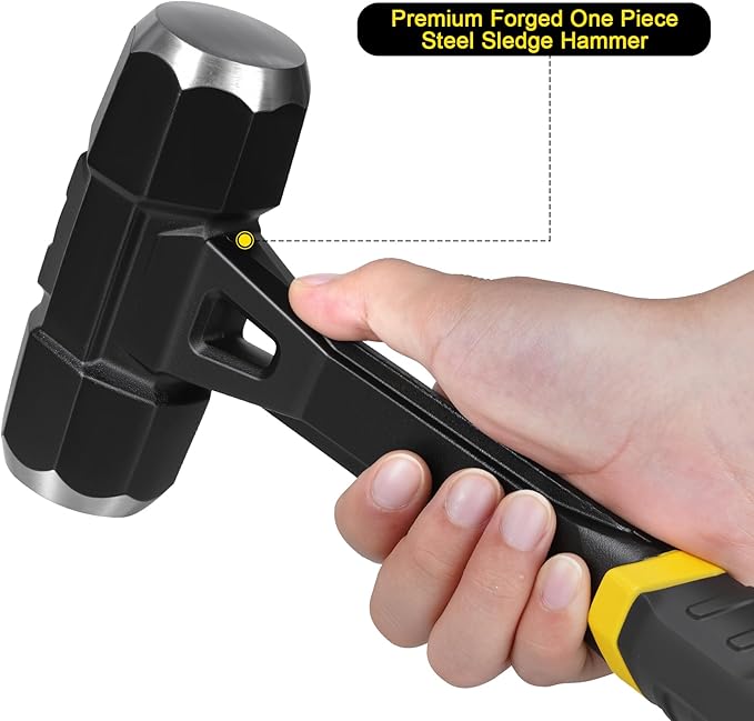 3lb Sledge Hammer - Heavy Duty Drilling Hammer with Forged One Piece Steel Head & Fiberglass Handle, Perfect for Demolition, Construction, and Blacksmithing