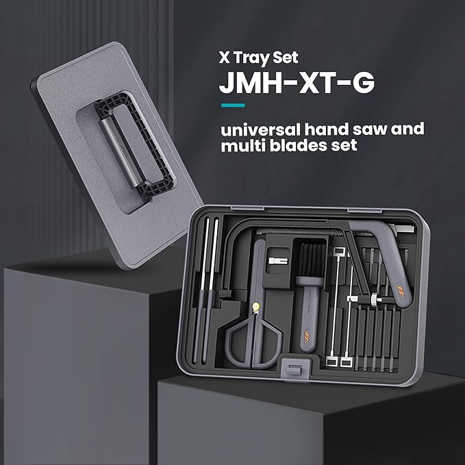 JIMIHOME Small Hand Saw Set, 12" Hacksaw Frame, 6" Mini Hacksaw with Multi Blades Working As Coping/Jab Saw for Wood, Metal, Glass and PVC Pipes（X Tray Set-G）