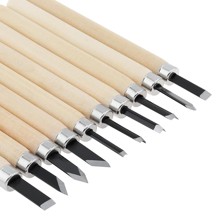 OriGlam 10pcs Professional Wood Carving Chisel Set - Carbon Steel Woodworking Tools, Power Grip Chisels Great for Carving and Woodworking