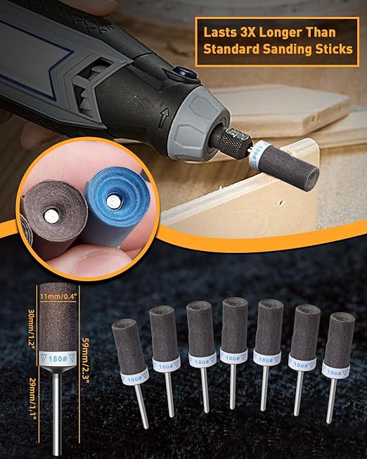 20Pcs 180 Grit Sanding Drums Sandpaper Sticks Set for Dremel Rotary Tool with 1/8" Shank, Rotary Tool Accessories Suitable for Metal Rust Removal/Jade Polishing/Stone Grinding (180 Grit)
