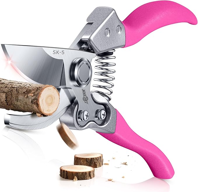 DECERK 8.5" Professional Bypass Pruning Shears ??Heavy Duty Garden Scissors & Clippers for Branch Trimming, Ultra Sharp SK5 Blade, Ergonomic Handle, Perfect Gardening Gift for Women, 2025 Pink Tools