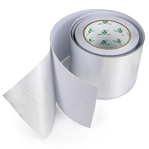BOMEI PACK Adhesive Aluminum Foil Heat Shield Tape Barrier 4in x 66ft, Fiberglass Thermal Insulation Reflective Material High Temp