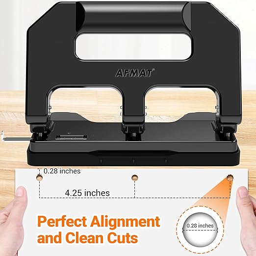 AFMAT HPX1 Heavy Duty 3 Hole Punch, 3 Hole Puncher for Binder, 40-Sheet Three Hole Punch w/ 10000+ Uses, Metal Hole Puncher 3 Ring, 50% Reduced Effort, Bulit-in S.S. Paper Guide (Black)
