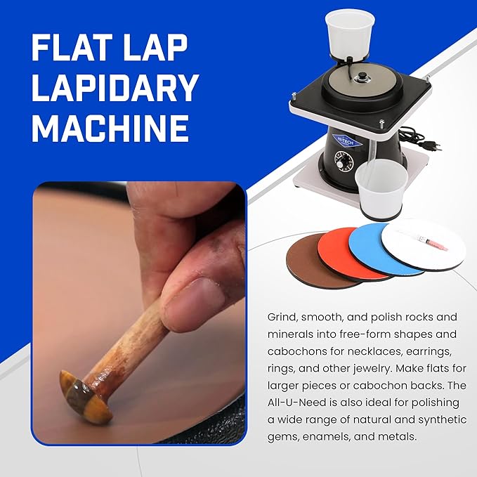 Hi-Tech Diamond 6" All-U-Need Lapidary Equipment, Flat Lap - Grinder Tool & Rock Polisher, Variable Speed Motor, Includes Rock Polishing Kit for Stones, Minerals, and Gem Shaping