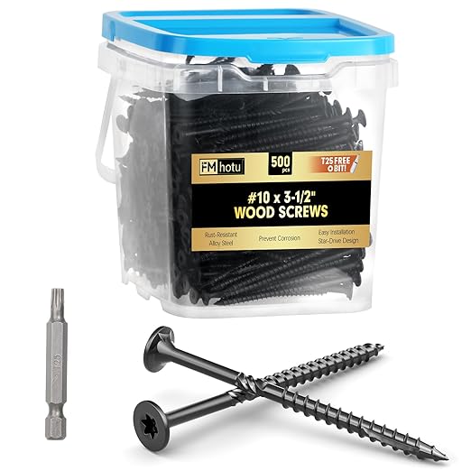 #10 x 3-1/2??Deck Screws, 500Pcs Star Drive Wood Screws, Rust Resistant Timber Screws for Timber/Log/Landscaping Wood, T25 Star Bit Included, Black